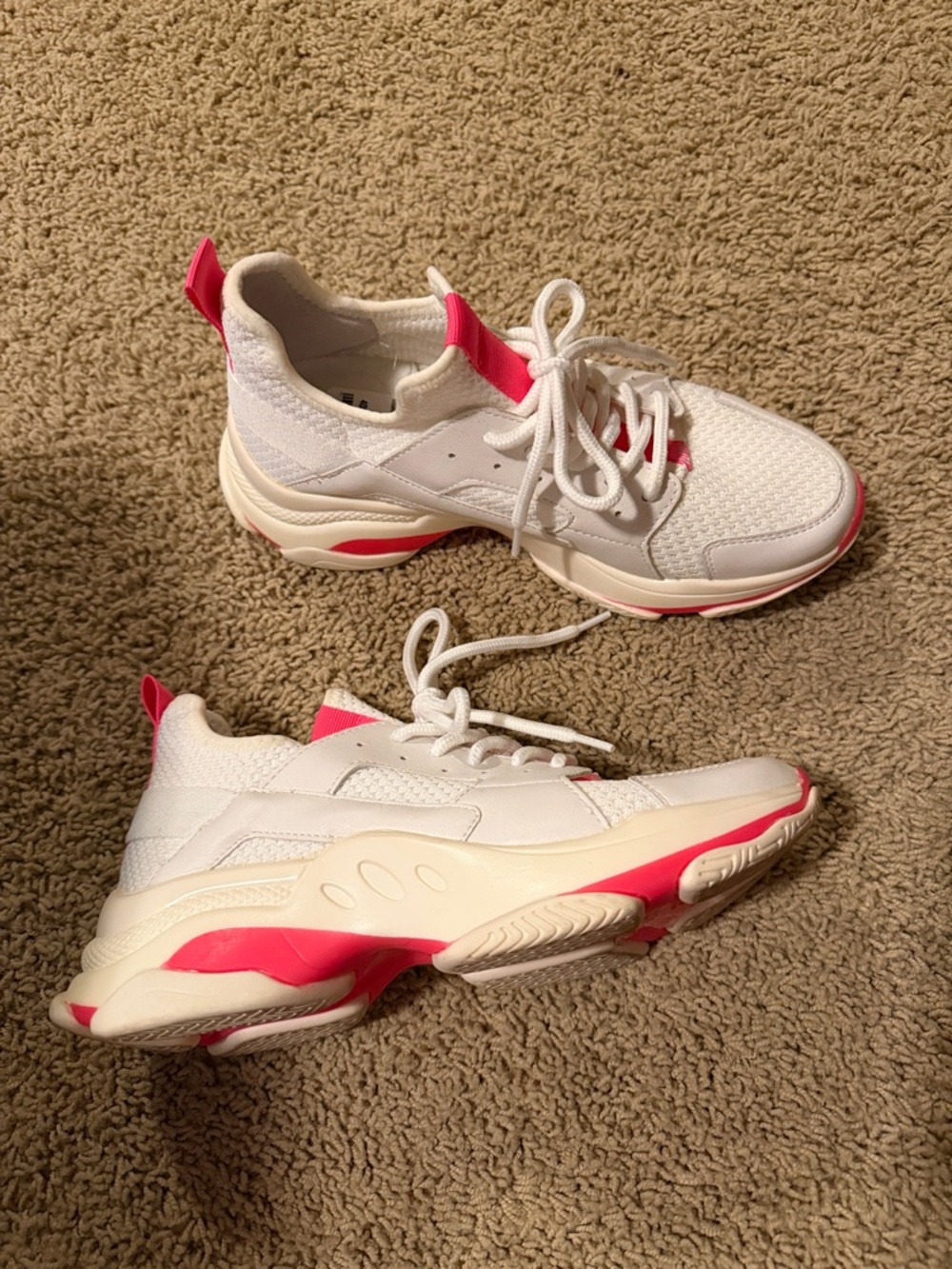Women’s Chunky Lace-Up Sneakers in White and Pink
